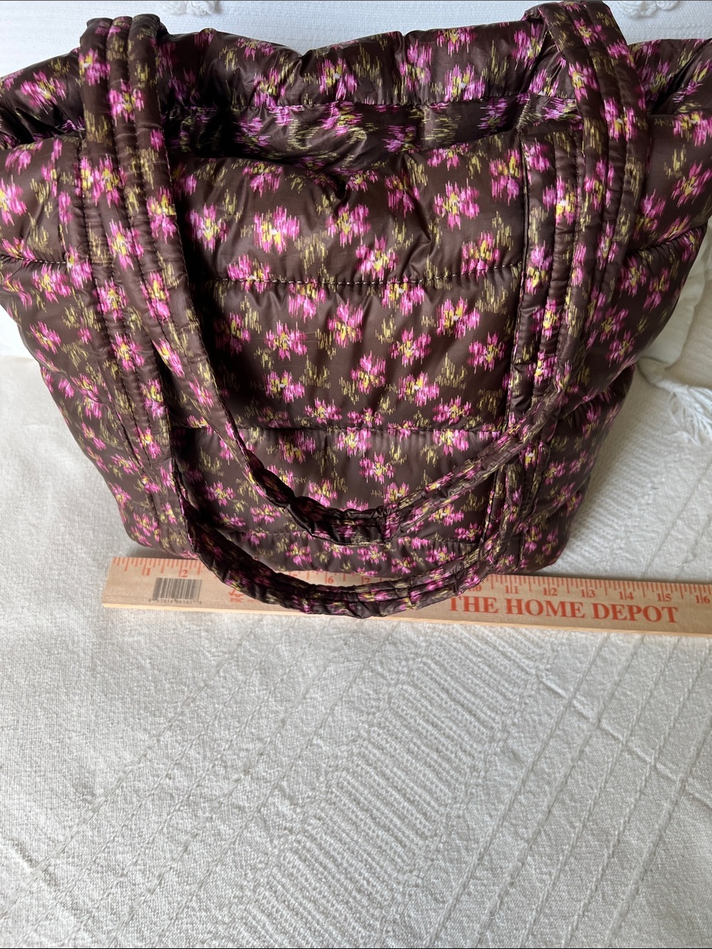Land’s End Quilted Floral Tote Bag - Chocolate Brown & Pink - Picture 4 of 15